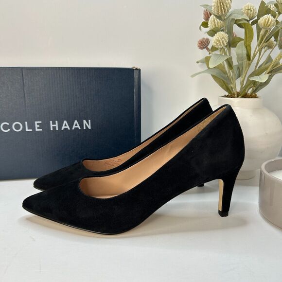 Cole Haan Vandam Suede Leather Pumps 65MM Pointed Toe Black Women 8B Tried On - Picture 4 of 12